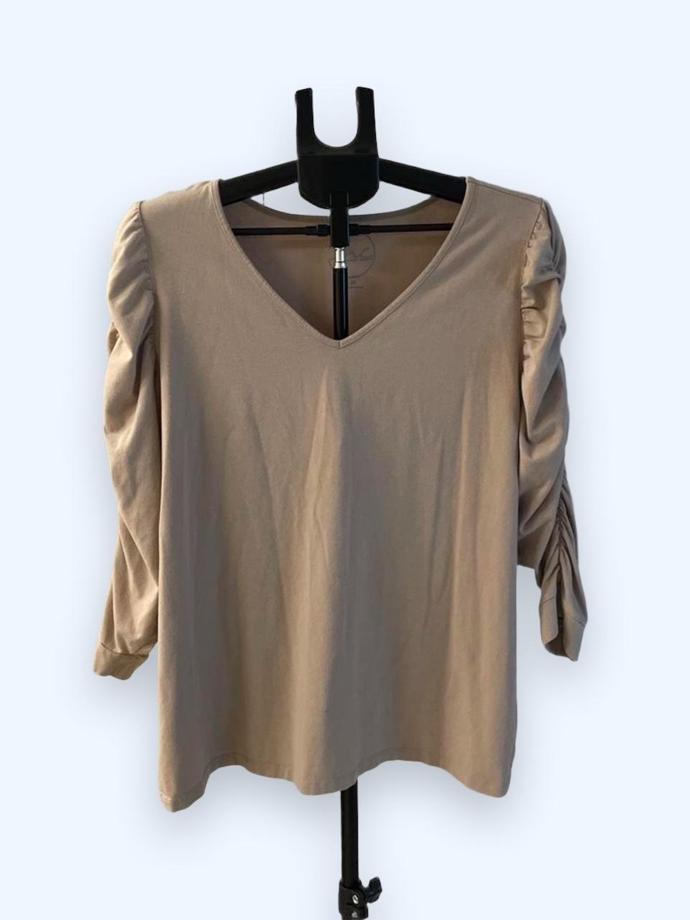 INC International Concepts Taupe V-Neck Ruched Sleeve Top